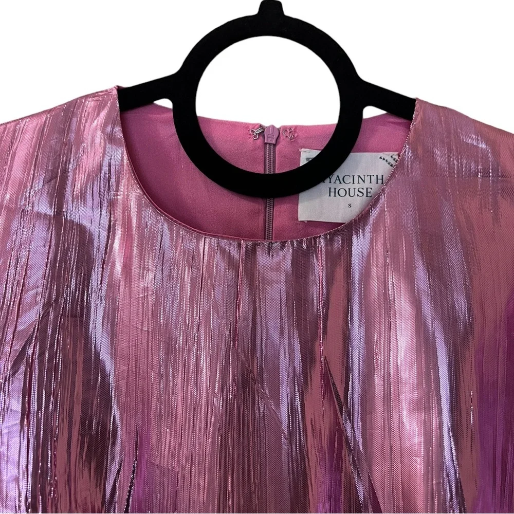 Tuckernuck Hyacinth House Pink Metallic Plisse Eloise Midi Dress Sz S - Picture 10 of 15